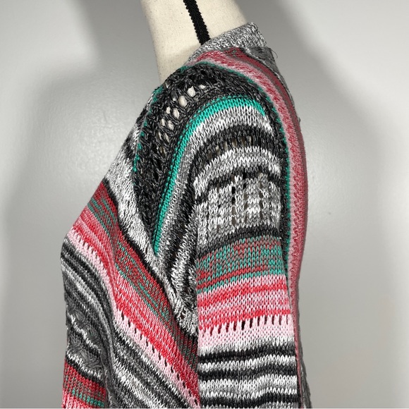 Poof Red Gray Black Open Front Knit Fringe Boho Long Sleeve Cardigan Sweater S - Picture 7 of 11